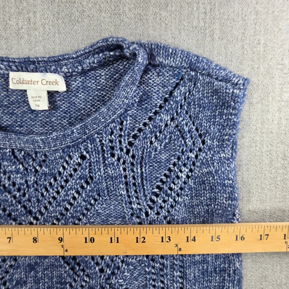 Coldwater Creek Sweater‎ Vest Women PM Blue Pointelle Diamond Knit Cotton Blend